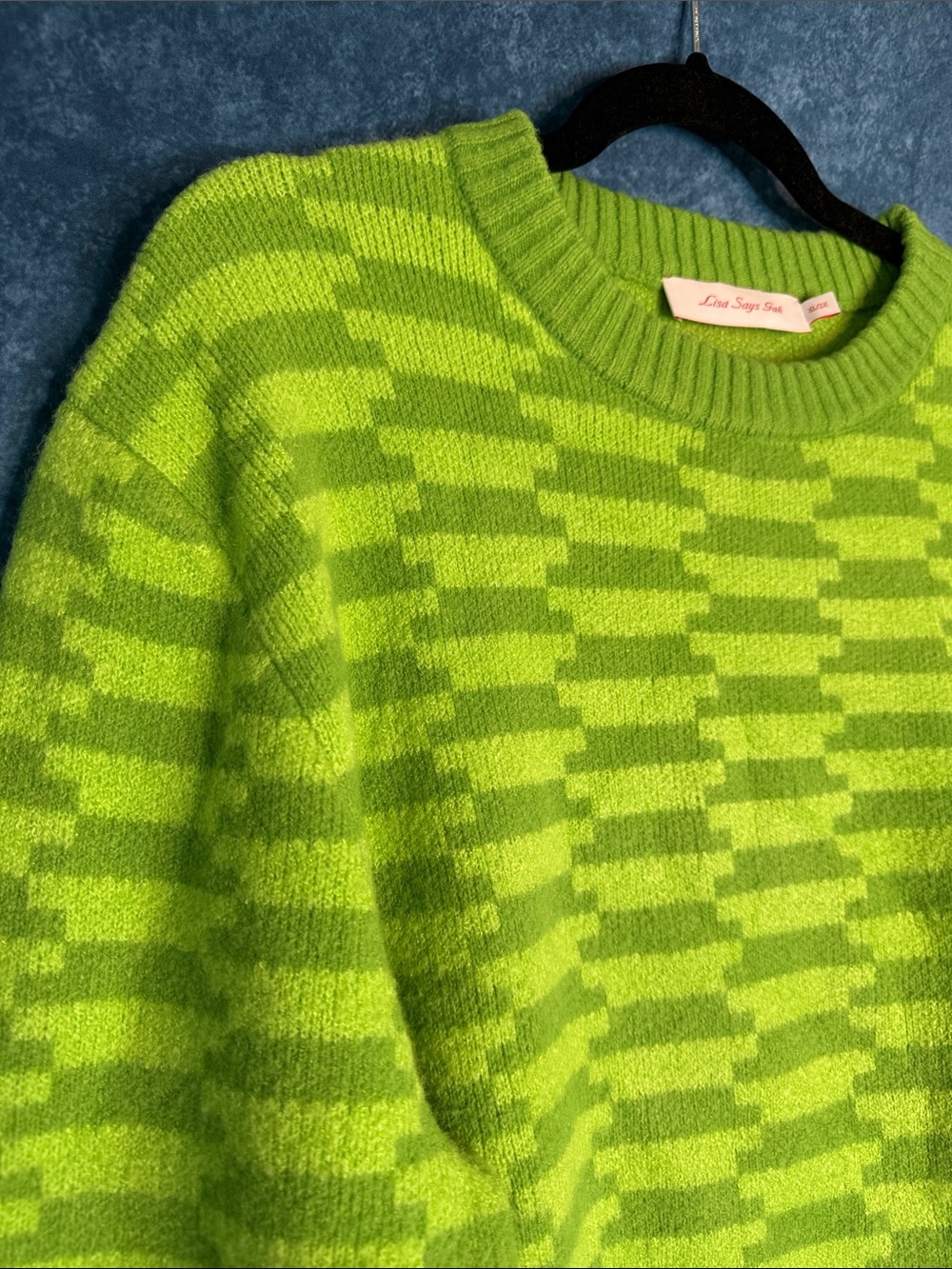 Lisa Says Gah Neon Lime Checkerboard Crewneck Sweater - Picture 4 of 6
